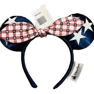 DISNEYPARKS Satin + Sequin Minnie Mouse All American Girl Mouse Ears NWT